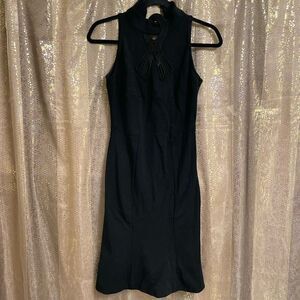 Diane Von Furstenberg Black Bodycon Keyhole Open back Mini Dress, Size 4